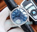 Swiss Automatic Drive De Cartier Replica Watch Blue Dial Diamond Bezel